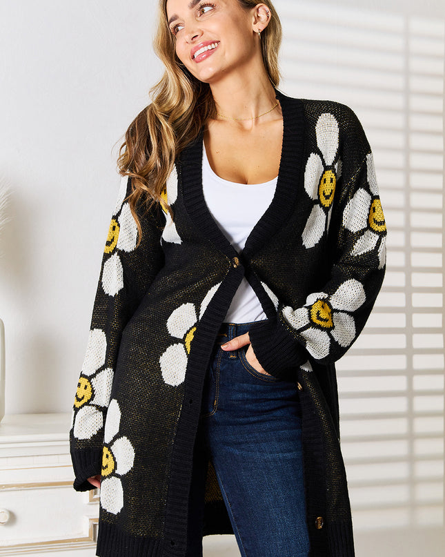 Perfee Floral Button Down Longline Cardigan - Sleekdenim.com