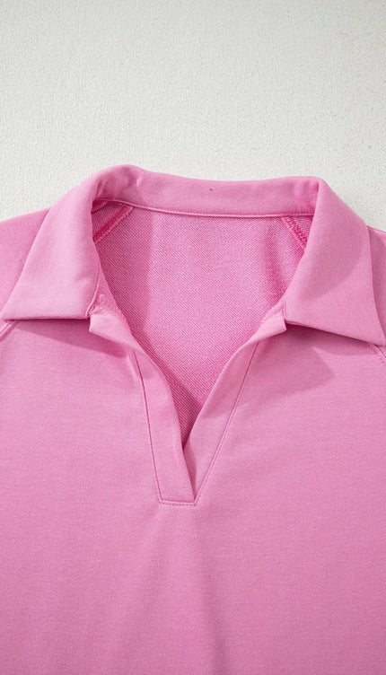 Polo Collar V Neck Pullover and Drawstring Sweatpants Set - Sleekdenim.com