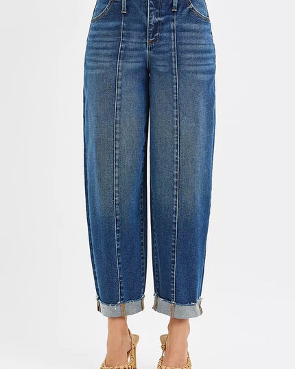 RISEN High Rise Fit Barrel Cuffed Jeans - Sleekdenim.com