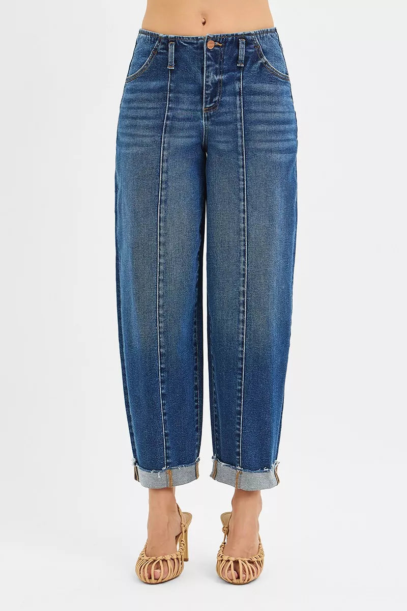 RISEN High Rise Fit Barrel Cuffed Jeans - Sleekdenim.com
