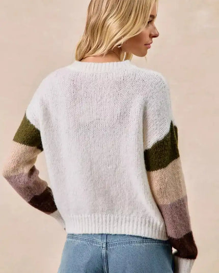 BiBi Flower Color Block Sweater - Sleekdenim.com