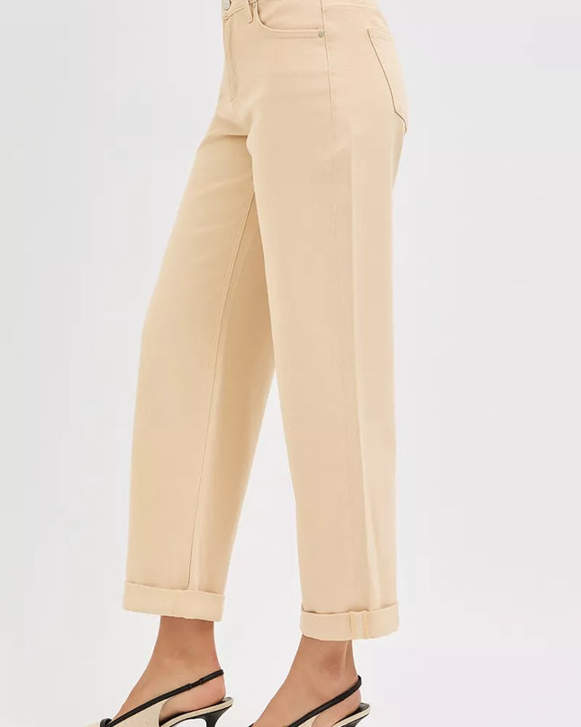 RISEN Tummy Control Mid Rise Ankle Barrel Relaxed Baggy - Sleekdenim.com