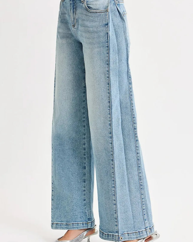 RISEN Mid Rise Wide Barrel Transferable Leg Snap Jeans - Sleekdenim.com
