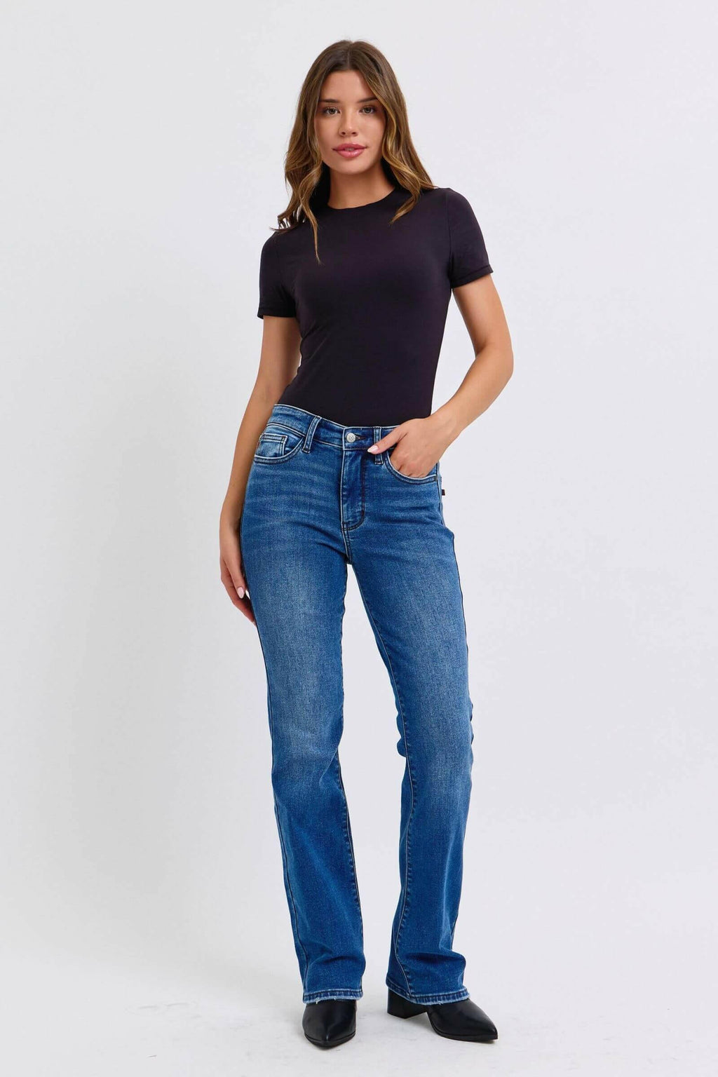 Judy Blue Full Size Mid-Rise Bootcut Jeans with Pockets | Sleek Denim Boutique | Sleekdenim.com