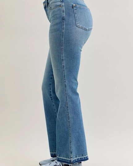 Judy Blue Full Size Mid Rise Slim Bootcut Tummy Control Release Hem Jeans Plus Size - Sleekdenim.com