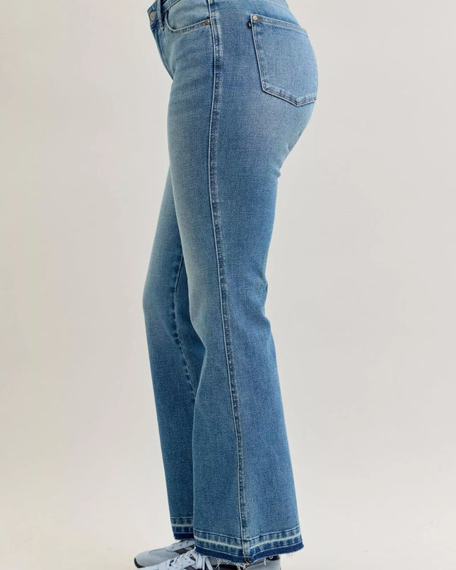 Judy Blue Full Size Mid Rise Slim Bootcut Tummy Control Release Hem Jeans Plus Size - Sleekdenim.com