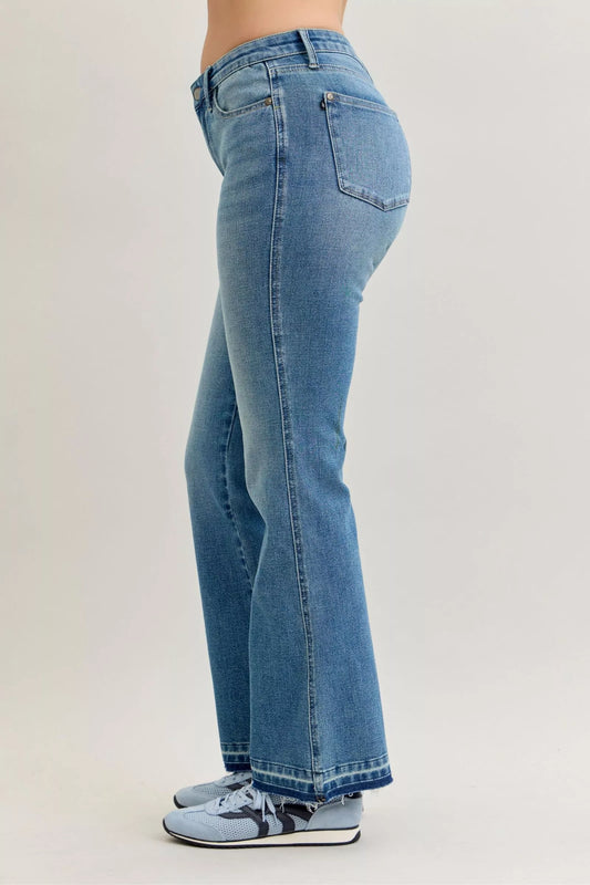Judy Blue Full Size Mid Rise Slim Bootcut Tummy Control Release Hem Jeans Plus Size - Sleekdenim.com