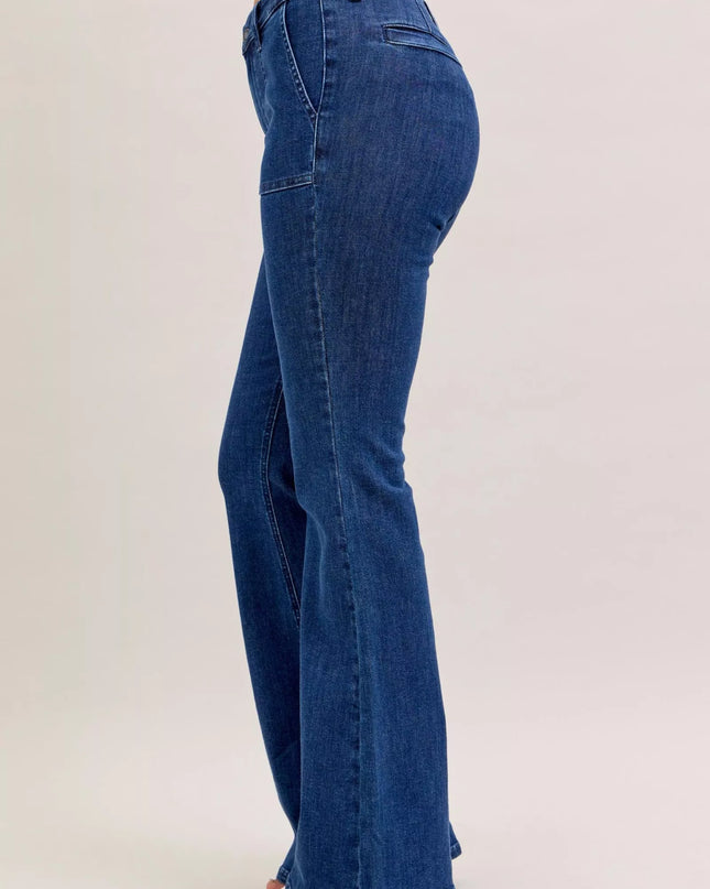 Judy Blue High Waist Flare Jeans with Front Patch Pockets - Sleekdenim.com
