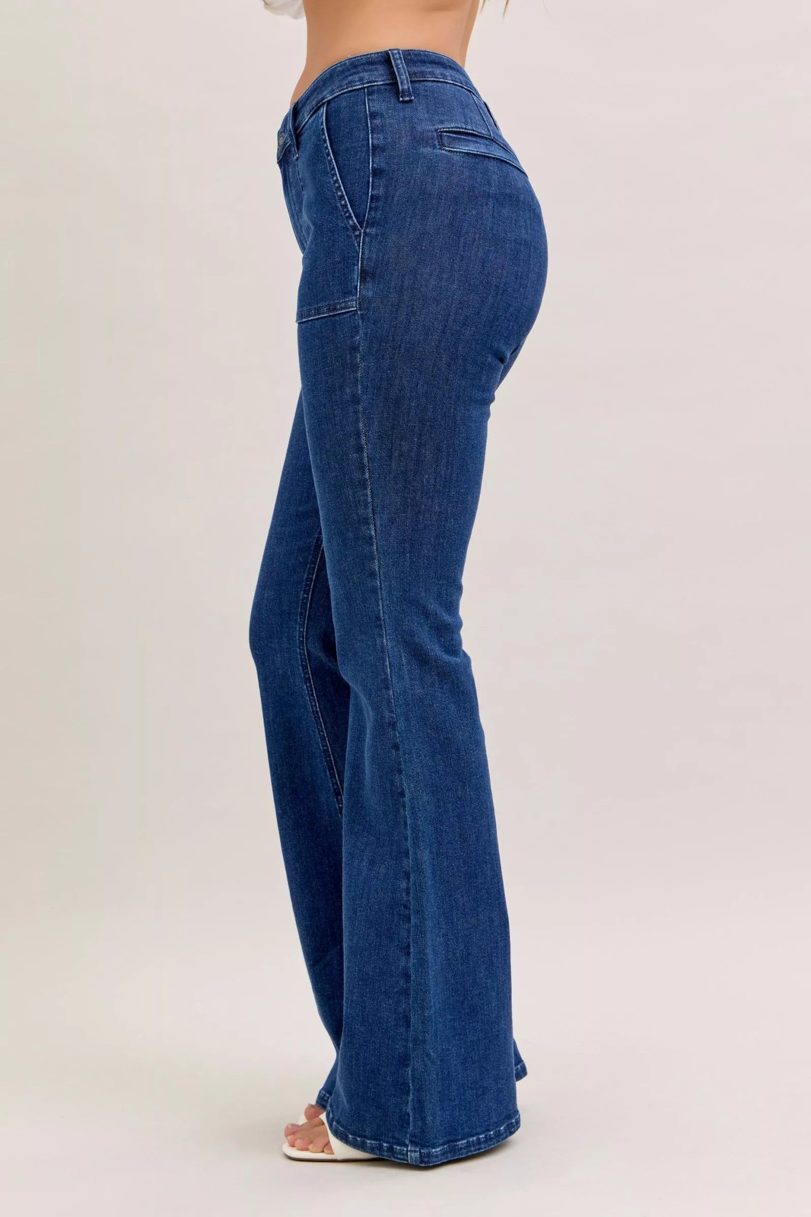 Judy Blue High Waist Flare Jeans with Front Patch Pockets - Sleekdenim.com