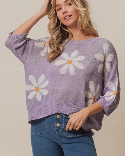 BiBi Floral Pattern Slit Sweater - Sleekdenim.com