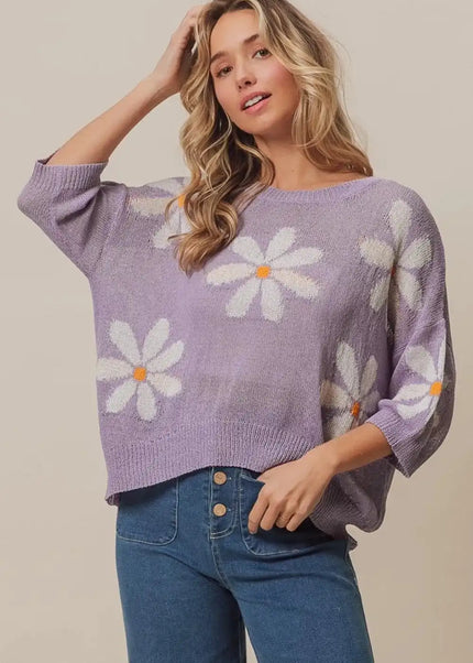 BiBi Floral Pattern Slit Sweater - Sleekdenim.com