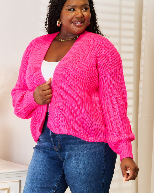 Woven Right Rib-Knit Open Front Drop Shoulder Cardigan - Sleekdenim.com