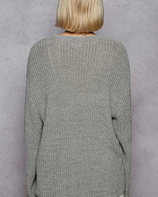 POL Oversized V-Neck Knit Top - Sleekdenim.com