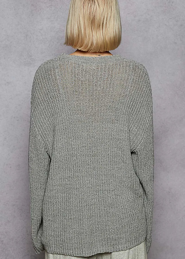 POL Oversized V-Neck Knit Top - Sleekdenim.com