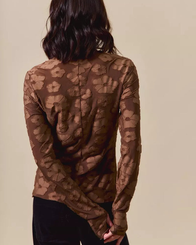 SO ME Stretched Jacquard Casual Tops with Thumb Opening - Sleekdenim.com