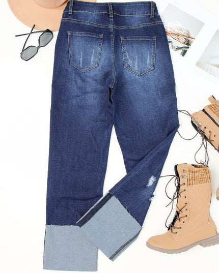 Denim High Waist Distressed Straight Leg Jeans - Sleekdenim.com