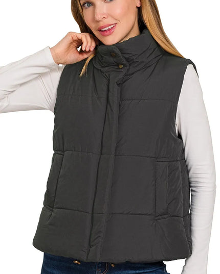 Zenana High Neck Zip-Up Vest Coat - Sleekdenim.com