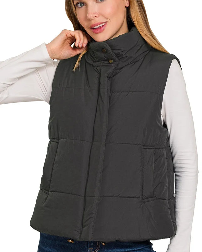 Zenana High Neck Zip-Up Vest Coat - Sleekdenim.com