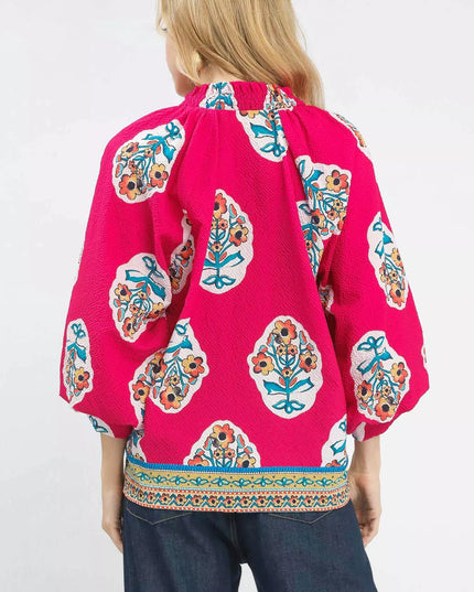 Umgee Boho Floral Print Tunic Blouse - Sleekdenim.com