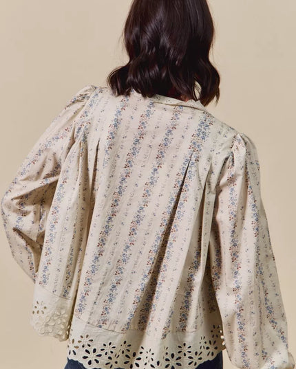 SO ME Floral Print Lace Button Down Shirt - Sleekdenim.com