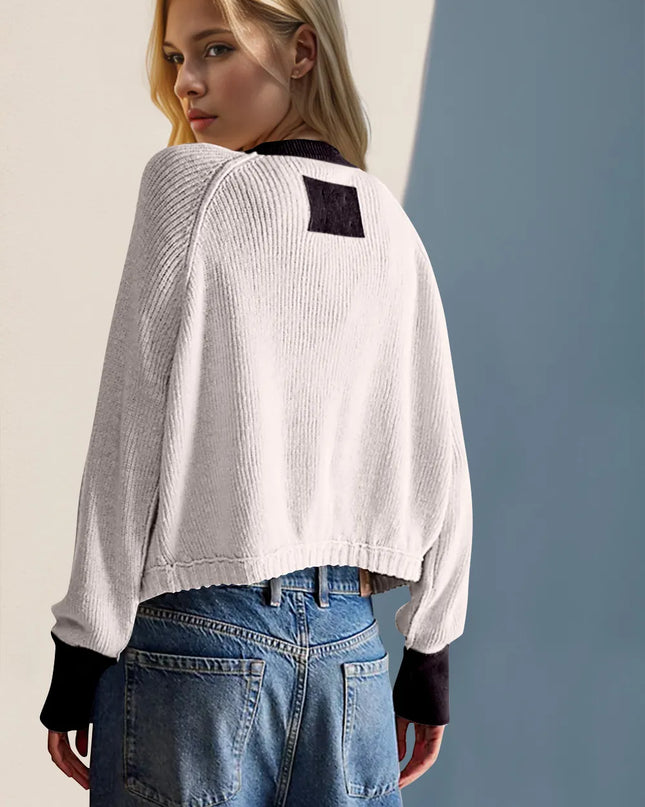 Double Take Contrast Button Up Long Sleeve Cardigan - Sleekdenim.com