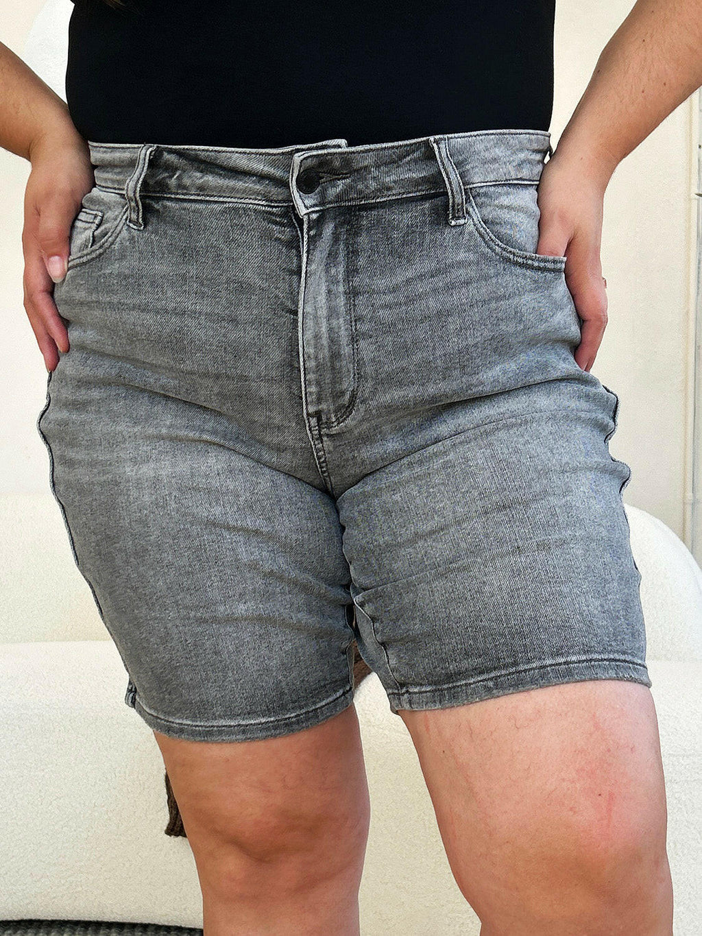 Judy Blue Full Size High Waist Washed Denim Shorts.