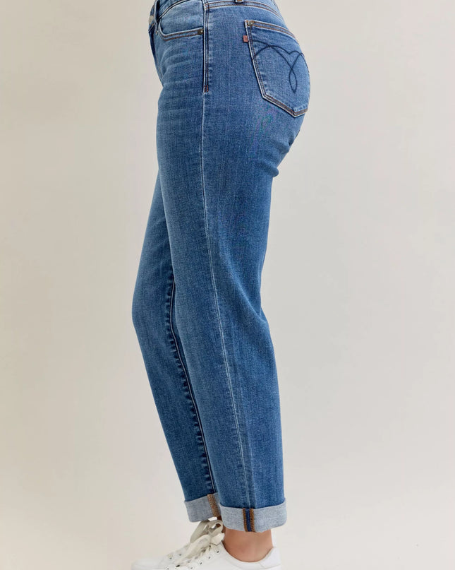 Judy Blue Full Size Mid Rise BF Classic Cuffed Jeans Plus Size - Sleekdenim.com
