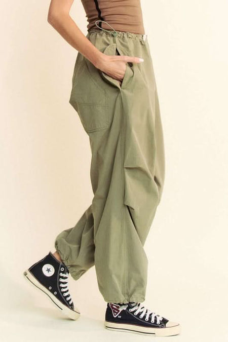 Davi & Dani Drawstring Baggy Pants with Pockets - Sleekdenim.com