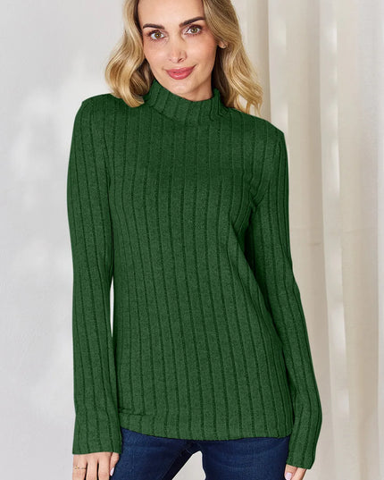 Basic Bae Full Size Ribbed Mock Neck Long Sleeve T-Shirt - Trendsi