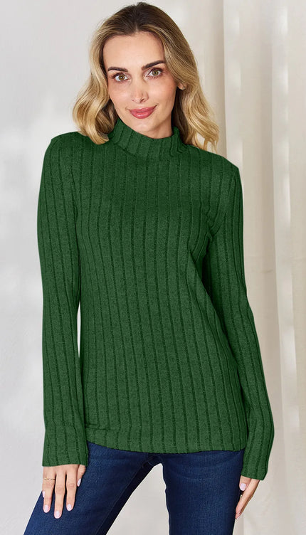 Basic Bae Full Size Ribbed Mock Neck Long Sleeve T-Shirt - Trendsi