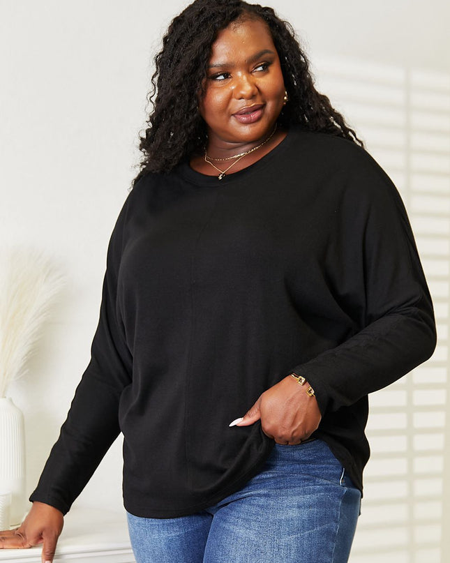 Double Take Seam Detail Round Neck Long Sleeve Top - Sleekdenim.com