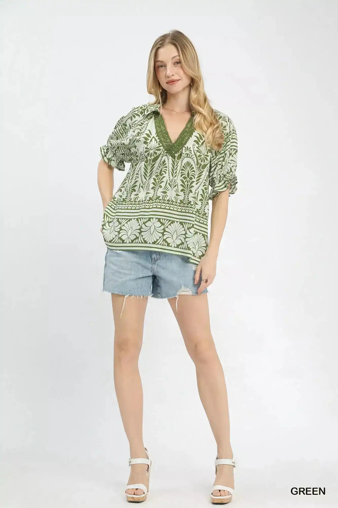 Umgee Two Tone Boarder Print Top