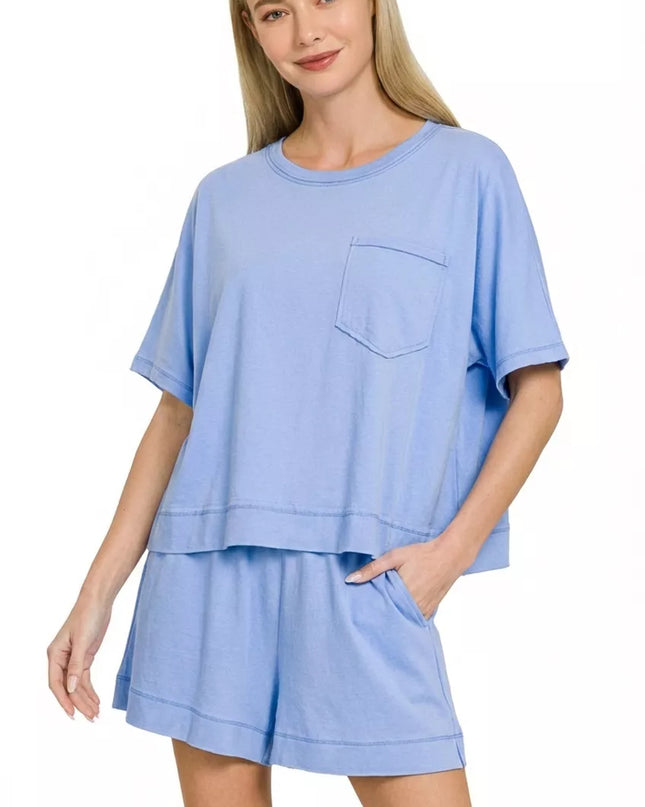 Zenana Exposed Seam Boxy Top & Shorts Set - Sleekdenim.com