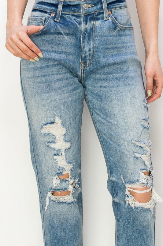 AT1047MML High Rise Stretch Mom Jeans - Sleekdenim.com