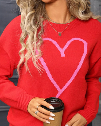 Valentine's Day Heart Graphic Dropped Shoulder Sweater - Sleekdenim.com