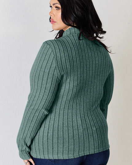 Basic Bae Full Size Ribbed Mock Neck Long Sleeve T-Shirt - Trendsi