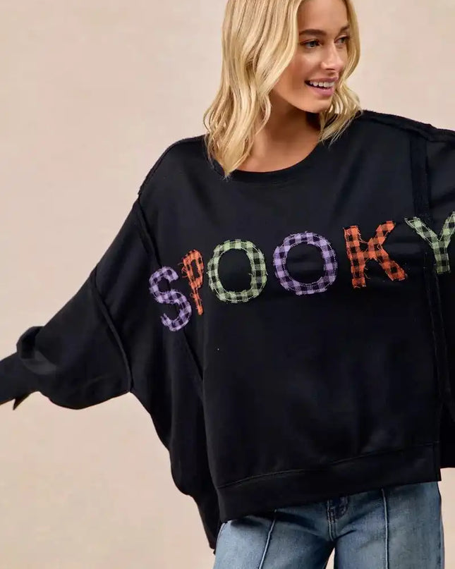 BiBi Spook Plaid Letter Print Oversized Sweatshirt - Sleekdenim.com