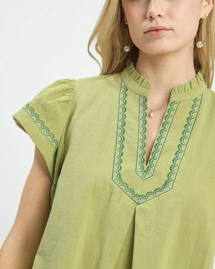 Umgee Embroidered Flutter Sleeve Blouse - Sleekdenim.com