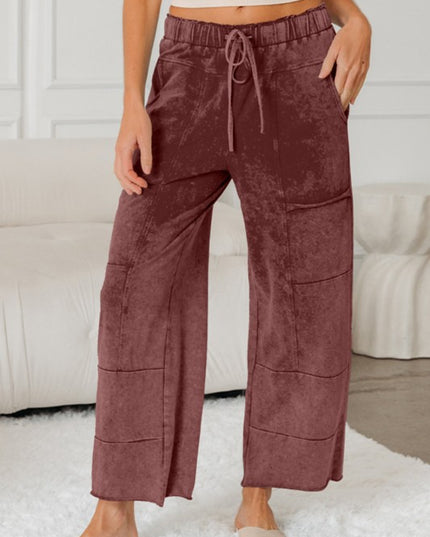 Mineral Wash High Waist Raw Hem Pants - Sleekdenim.com