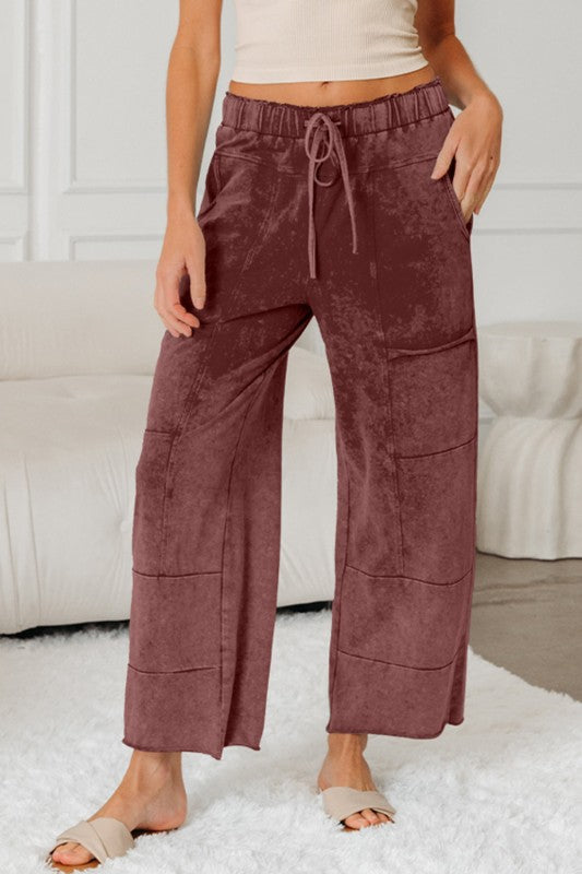 Mineral Wash High Waist Raw Hem Pants - Sleekdenim.com