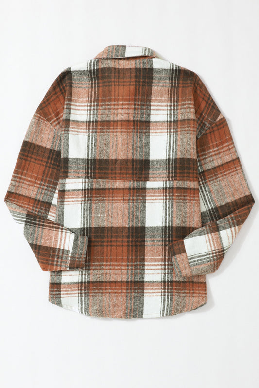 Gold Flame & Grey Plaid Button Up Collared Flannel Shacket - Sleekdenim.com