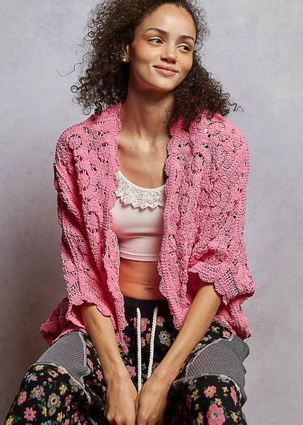 POL Floral Pattern Open Front Cardigan - Sleekdenim.com