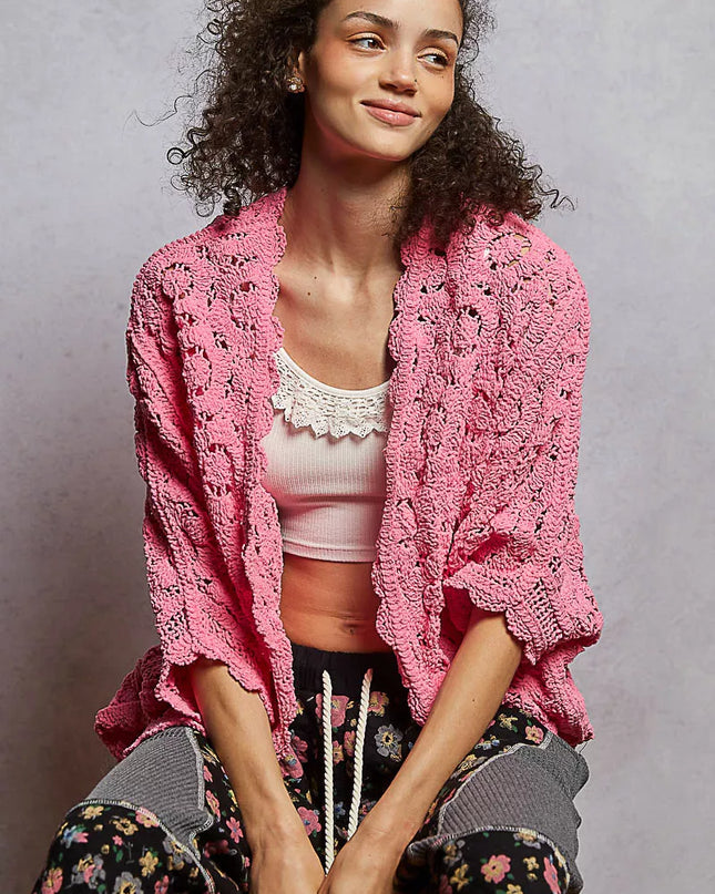 POL Floral Pattern Open Front Cardigan - Sleekdenim.com