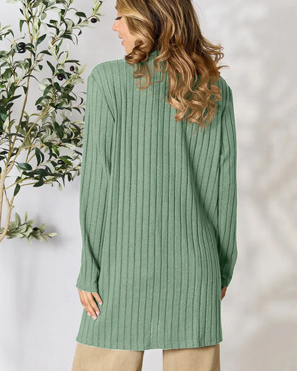 Basic Bae Full Size Ribbed Open Front Cardigan with Pockets - Sleekdenim.com