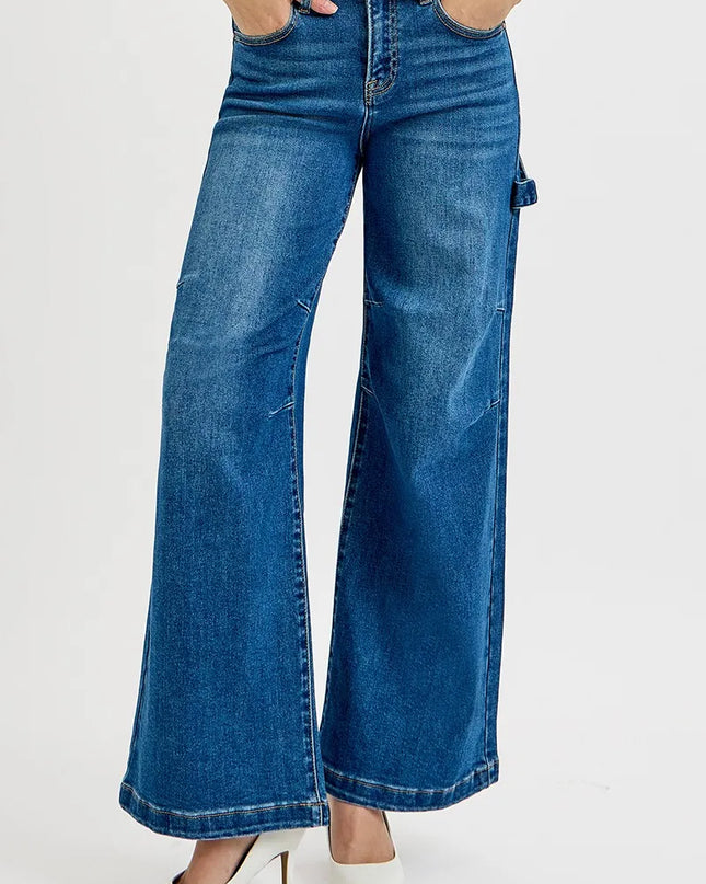 RISEN Full Size High Rise Wide Leg Patch Detailed Jeans Plus Size - Sleekdenim.com