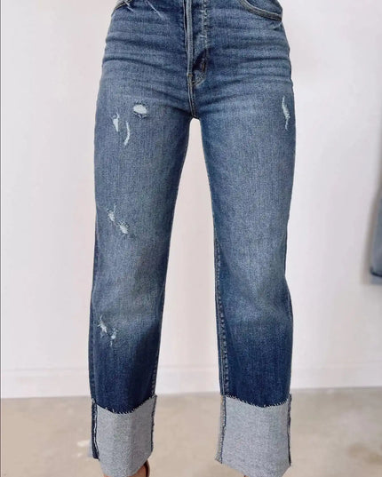 High Waist Distressed Straight Leg Jeans - Sleekdenim.com