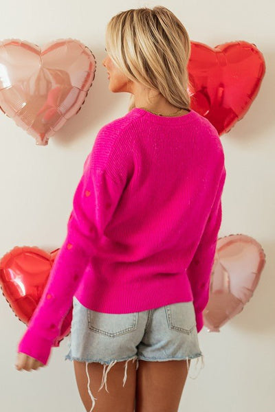 Red Heart Shape Drop Shoulder Round Neck Sweater | Sleekdenim.com