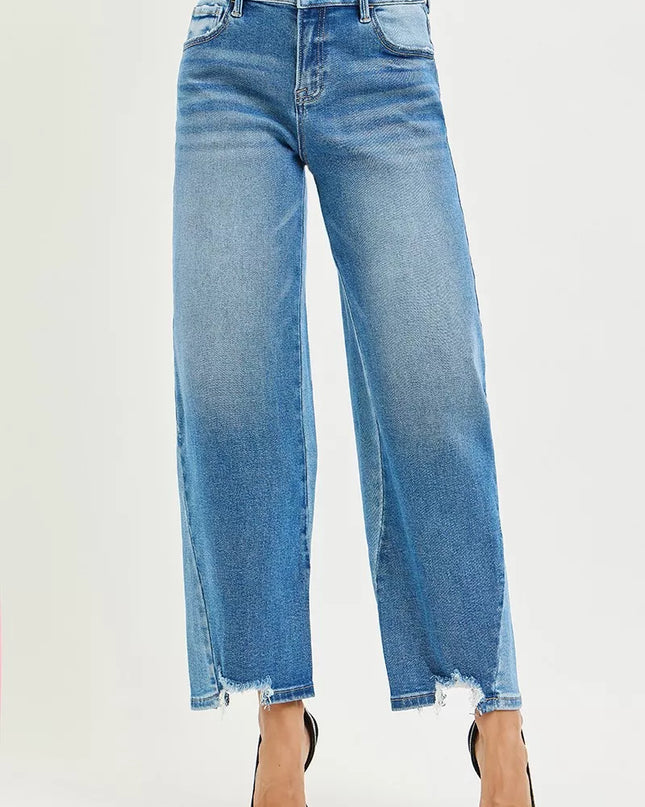 RISEN Full Size Slouchy Cropped Barrel Jeans with Contrast Wash Plus Size - Sleekdenim.com