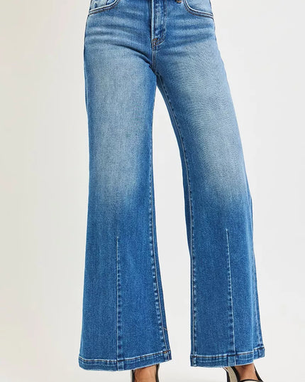 RISEN Full Size Mid Rise Wide Leg Jeans with Flared Look Plus Size - Sleekdenim.com
