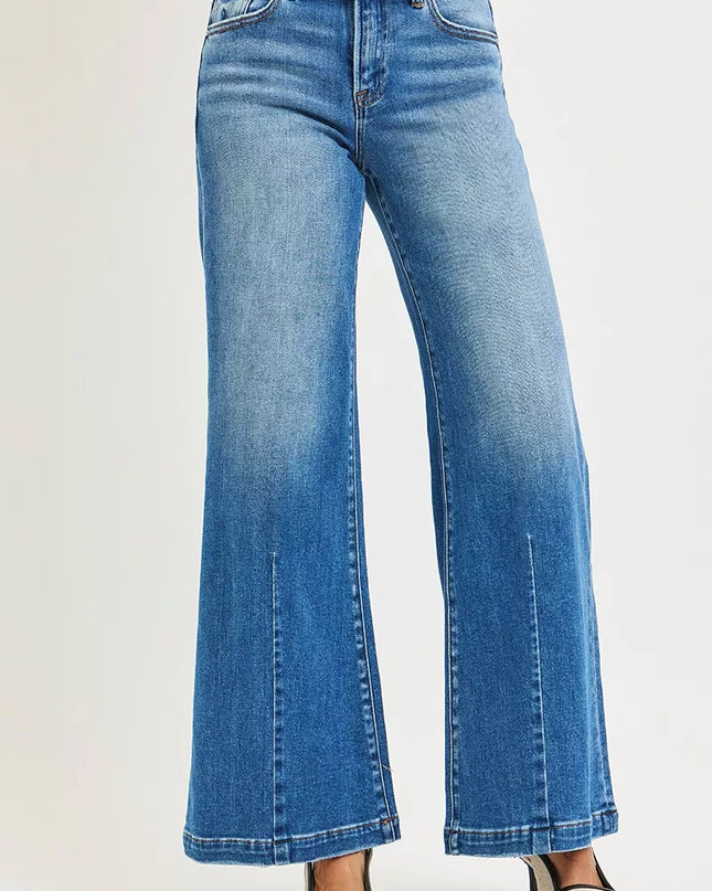 RISEN Full Size Mid Rise Wide Leg Jeans with Flared Look Plus Size - Sleekdenim.com